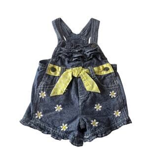 Vintage style Young hearts denim overalls daisy flowers & yellow polka dot bow